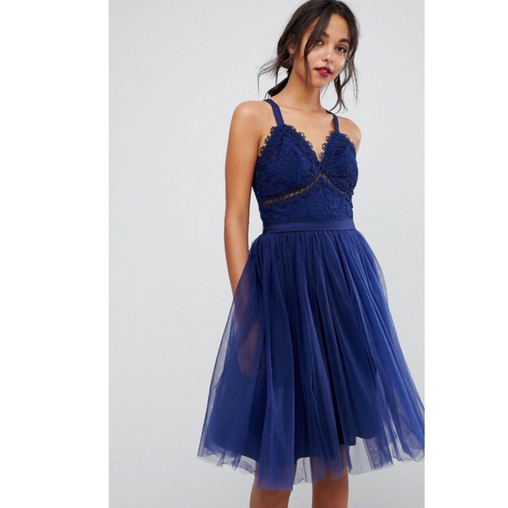 Tulle Midi Dress with Lace Detail